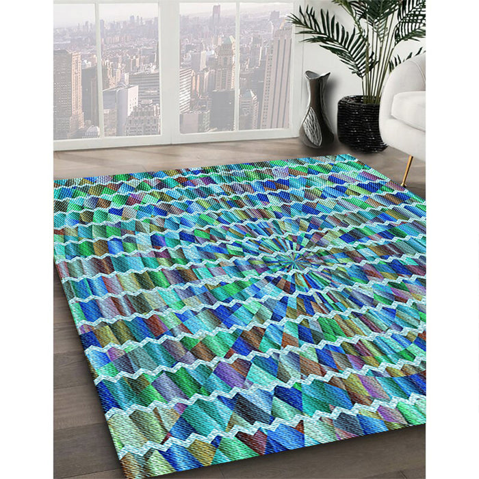 Patterned Turquoise Green Rug in Family Room, pat951lblu