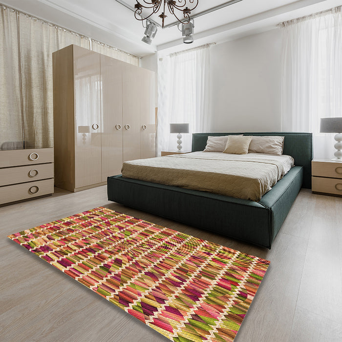 Patterned Orange Rug in a Bedroom, pat951org