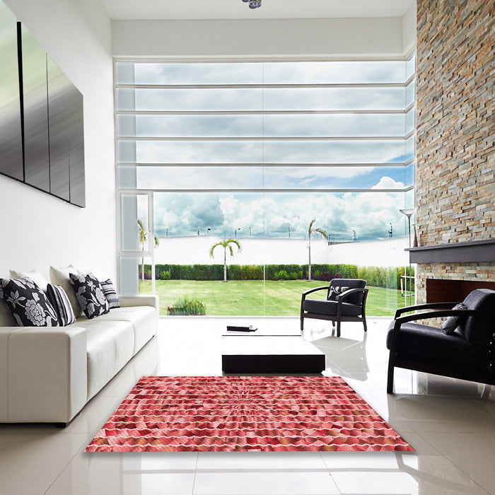 Square Patterned Red Rug in a Living Room, pat951rd