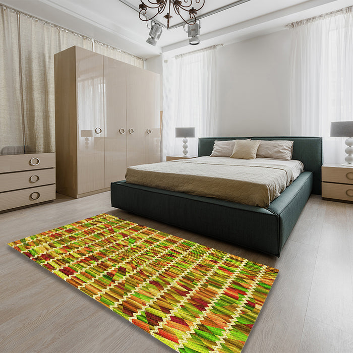 Patterned Mahogany Brown Rug in a Bedroom, pat951yw