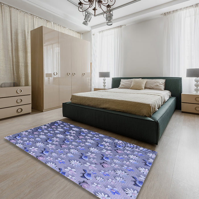 Patterned Deep Periwinkle Purple Rug in a Bedroom, pat959blu