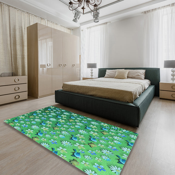 Patterned Lime Mint Green Rug in a Bedroom, pat959lblu