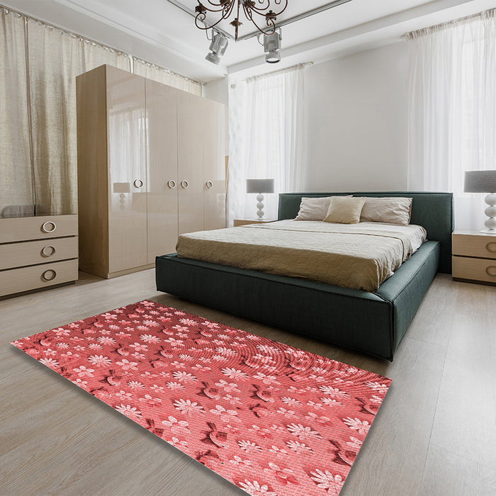 Round Machine Washable Transitional Red Rug in a Office, wshpat959rd