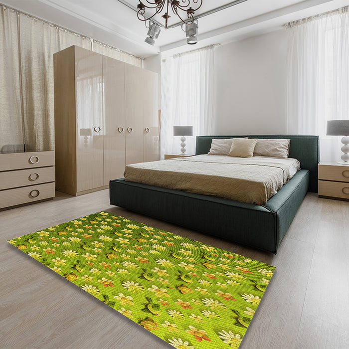 Patterned Green Rug in a Bedroom, pat959yw