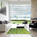 Square Machine Washable Transitional Yellow Green Rug in a Living Room, wshpat959