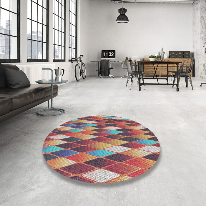 Round Patterned Brown Red Novelty Rug in a Office, pat95