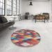 Round Patterned Brown Red Novelty Rug in a Office, pat95