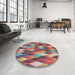 Round Machine Washable Transitional Brown Red Rug in a Office, wshpat95