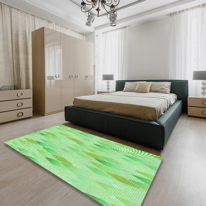 Patterned Green Rug in a Bedroom, pat96grn