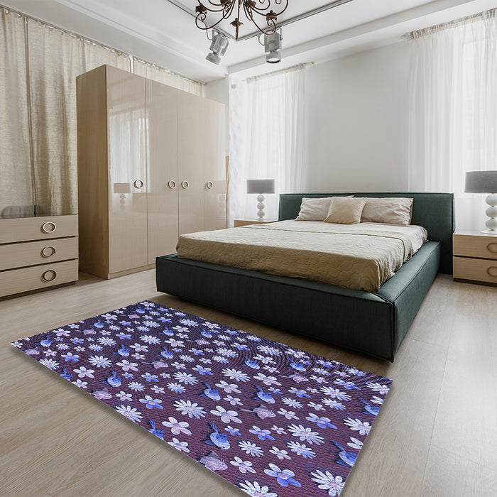 Patterned Plum Purple Rug in a Bedroom, pat960blu