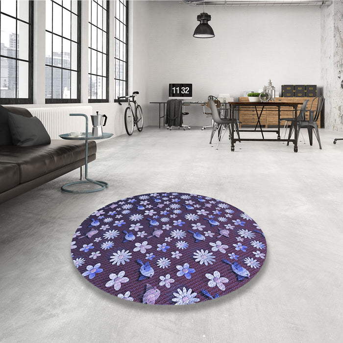 Round Patterned Plum Purple Rug in a Office, pat960blu