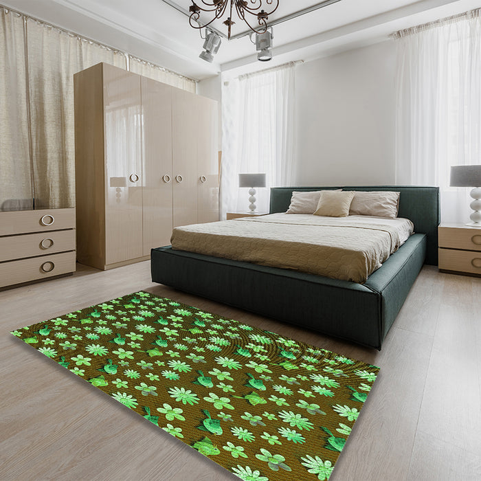 Patterned Bakers Brown Rug in a Bedroom, pat960grn