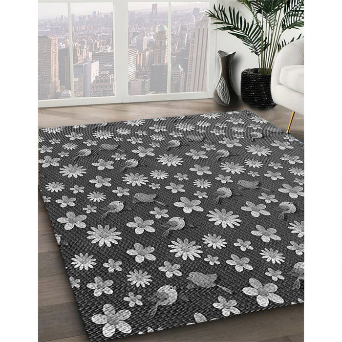 Patterned Dark Gray Black Rug in Family Room, pat960gry