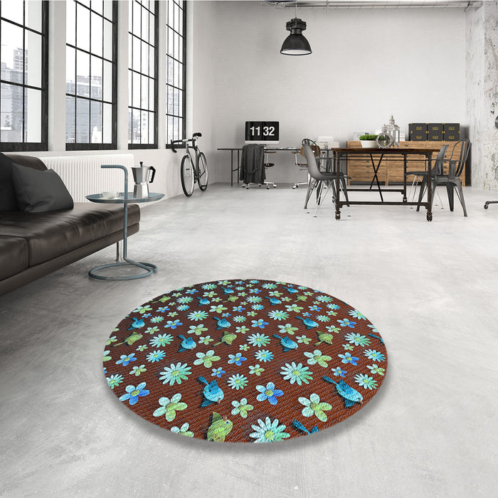 Round Patterned Cadet Blue Green Rug in a Office, pat960lblu