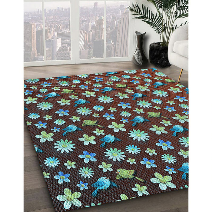 Patterned Cadet Blue Green Rug in Family Room, pat960lblu