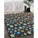 Patterned Cadet Blue Green Rug in Family Room, pat960lblu