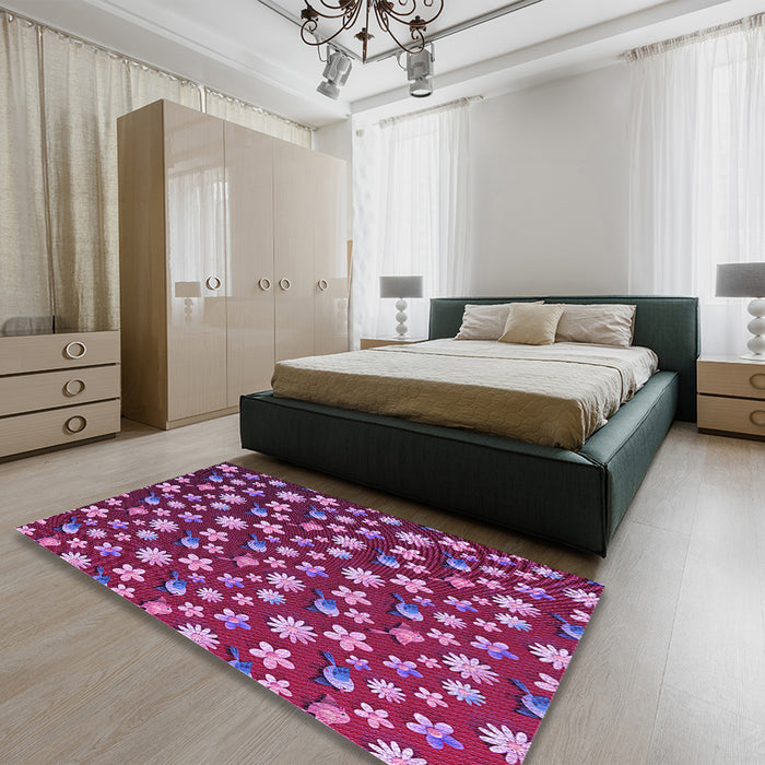 Patterned Medium Orchid Purple Rug in a Bedroom, pat960pur