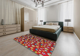 Patterned Red Novelty Rug in a Bedroom, pat960
