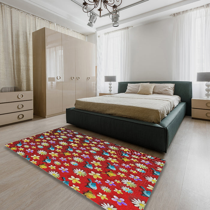 Patterned Red Novelty Rug in a Bedroom, pat960