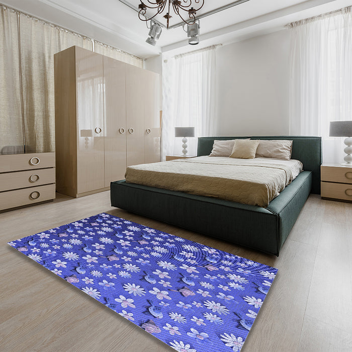 Patterned Sky Blue Rug in a Bedroom, pat961blu