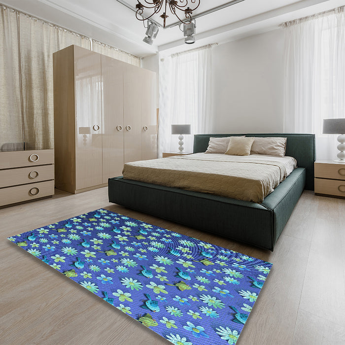 Patterned Blueberry Blue Rug in a Bedroom, pat961lblu