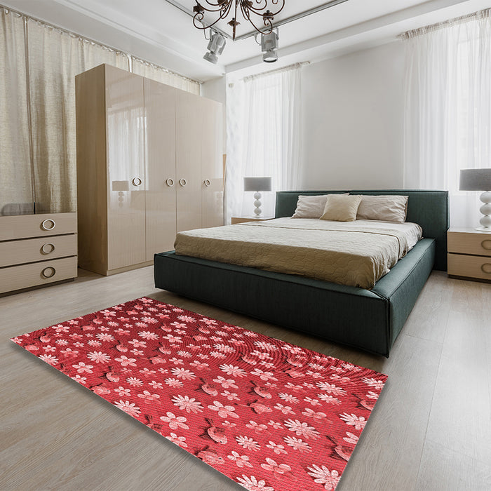 Patterned Red Rug in a Bedroom, pat961rd