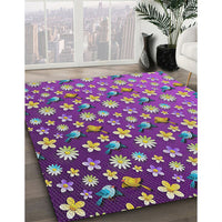 Patterned Dark Violet Purple Modern Rug, pat961