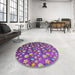 Round Machine Washable Transitional Dark Violet Purple Rug in a Office, wshpat961