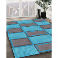 Patterned Bright Turquoise Blue Rug, pat962lblu