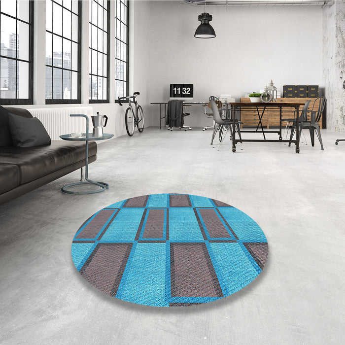 Round Patterned Bright Turquoise Blue Rug in a Office, pat962lblu