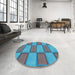 Round Patterned Bright Turquoise Blue Rug in a Office, pat962lblu
