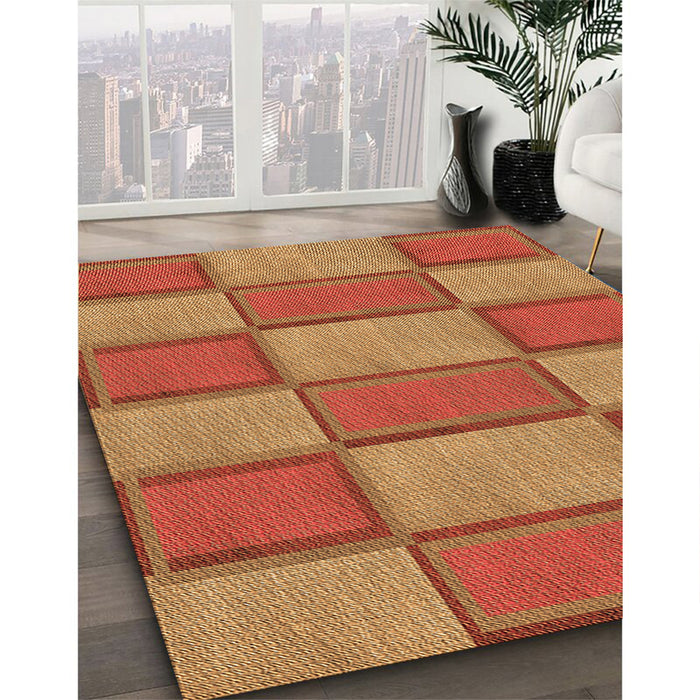 Patterned Orange Rug in Family Room, pat962org