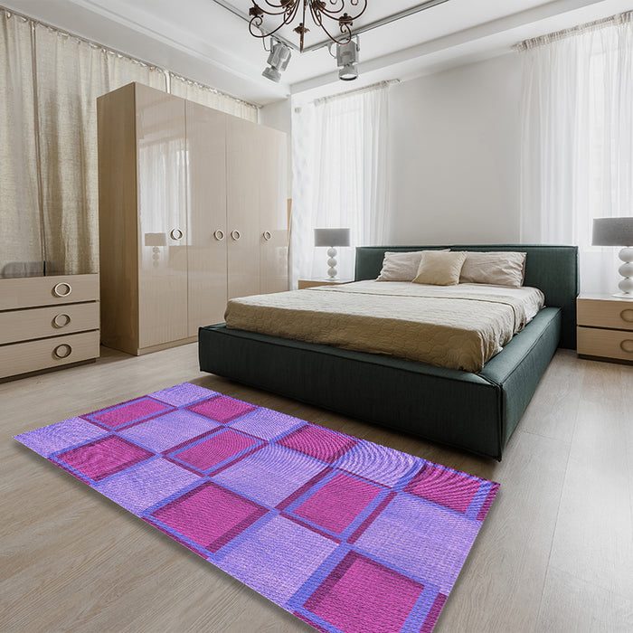 Patterned Purple Mimosa Purple Rug in a Bedroom, pat962pur