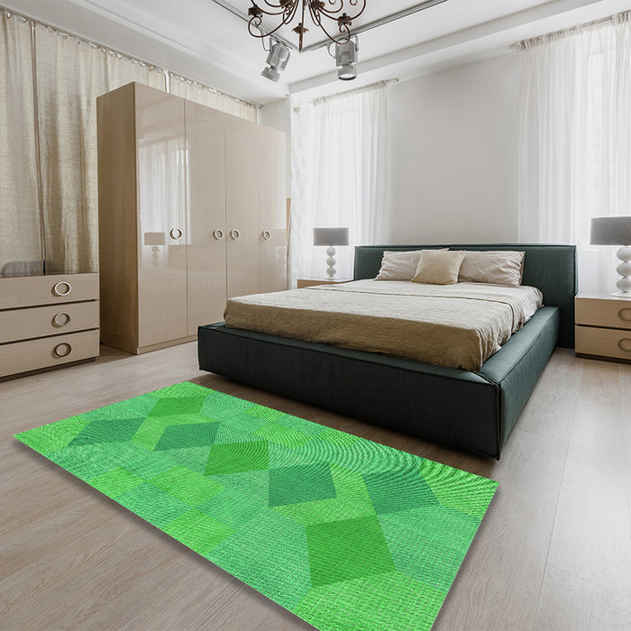 Patterned Neon Green Rug in a Bedroom, pat963grn