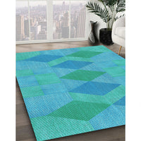 Patterned Dark Turquoise Green Rug, pat963lblu