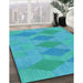 Patterned Dark Turquoise Green Rug in Family Room, pat963lblu