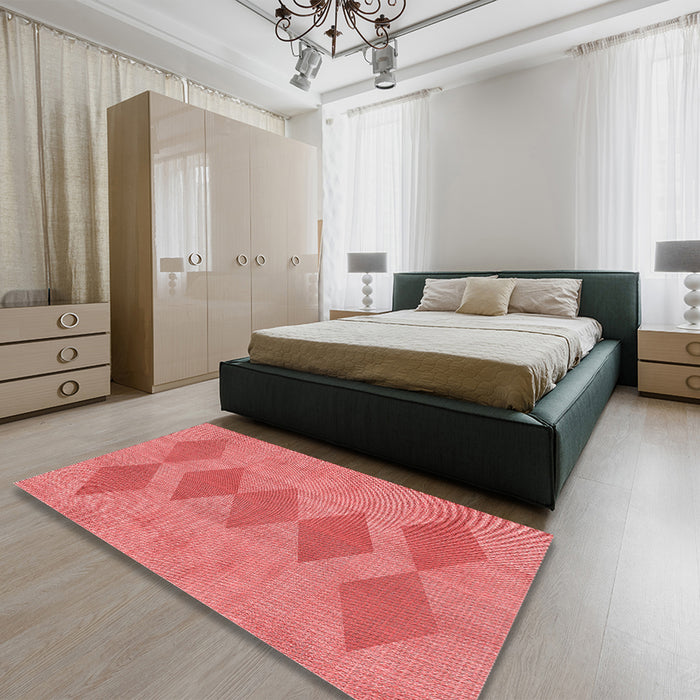 Patterned Fire Red Rug in a Bedroom, pat963rd