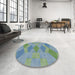 Round Patterned Cyan Opaque Blue Novelty Rug in a Office, pat963