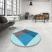 Round Patterned Steel Blue Rug in a Office, pat964lblu