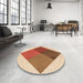 Round Patterned Mahogany Brown Rug in a Office, pat964org