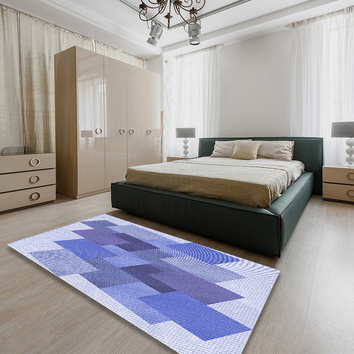 Round Machine Washable Transitional Blue Rug in a Office, wshpat965blu