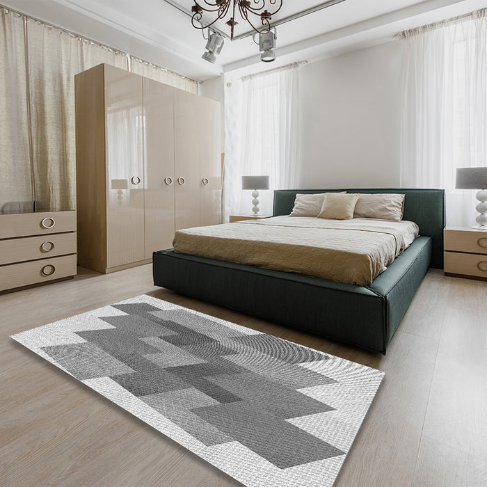 Patterned Metallic Silver Gray Rug in a Bedroom, pat965gry