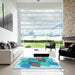 Square Patterned Glacial Blue Ice Blue Rug in a Living Room, pat965lblu