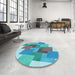 Round Patterned Glacial Blue Ice Blue Rug in a Office, pat965lblu