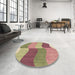 Round Patterned Ginger Brown Green Rug in a Office, pat966brn