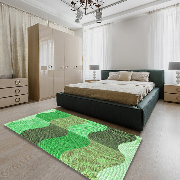 Patterned Green Rug in a Bedroom, pat966grn