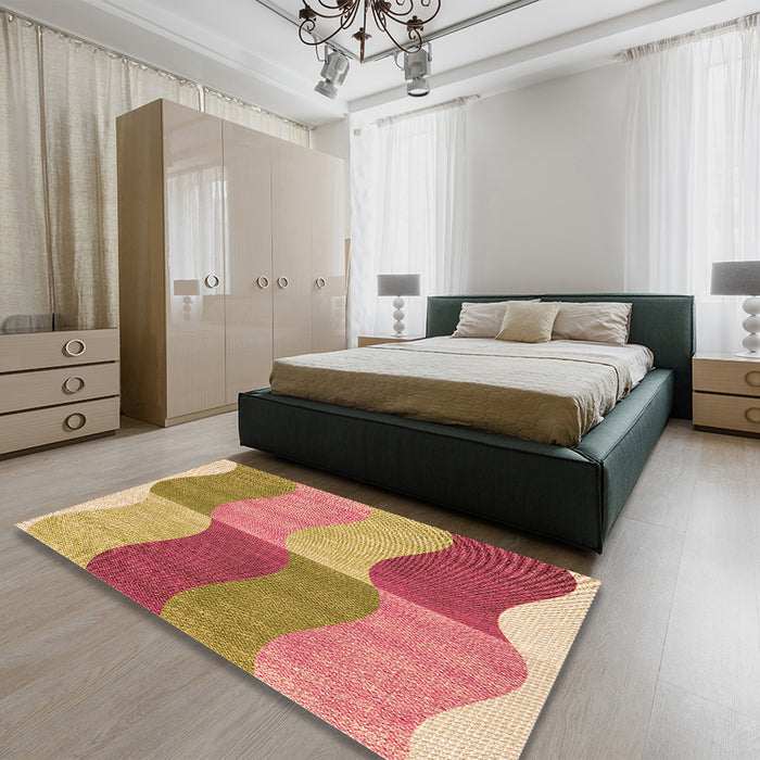 Patterned Yellow Orange Rug in a Bedroom, pat966org
