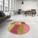 Round Patterned Yellow Orange Rug in a Office, pat966org