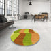 Round Patterned Neon Yellow Green Rug in a Office, pat966yw