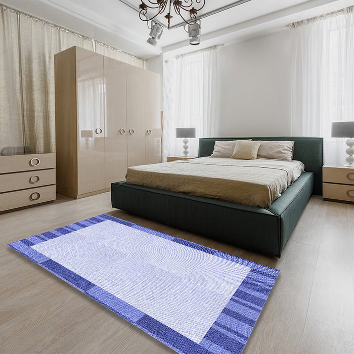 Patterned Blue Rug in a Bedroom, pat967blu